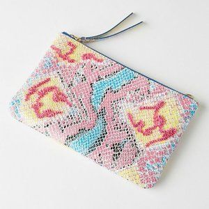 Anthropologie Handbag SEQUINED SNAKE PRINTED Clutch Leather Zip Lined Pouch NWT